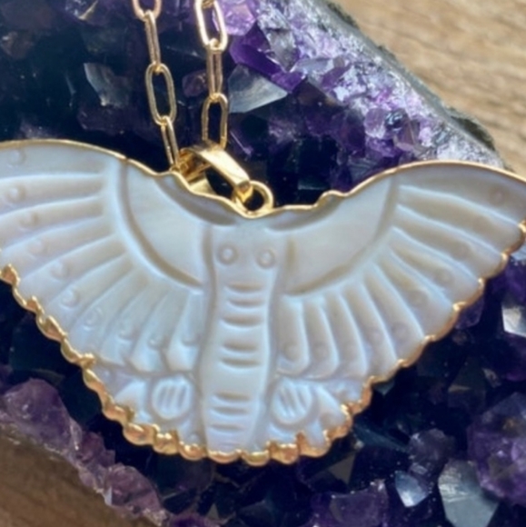 Carved Shell Moth Pendant - Picture 3 of 3